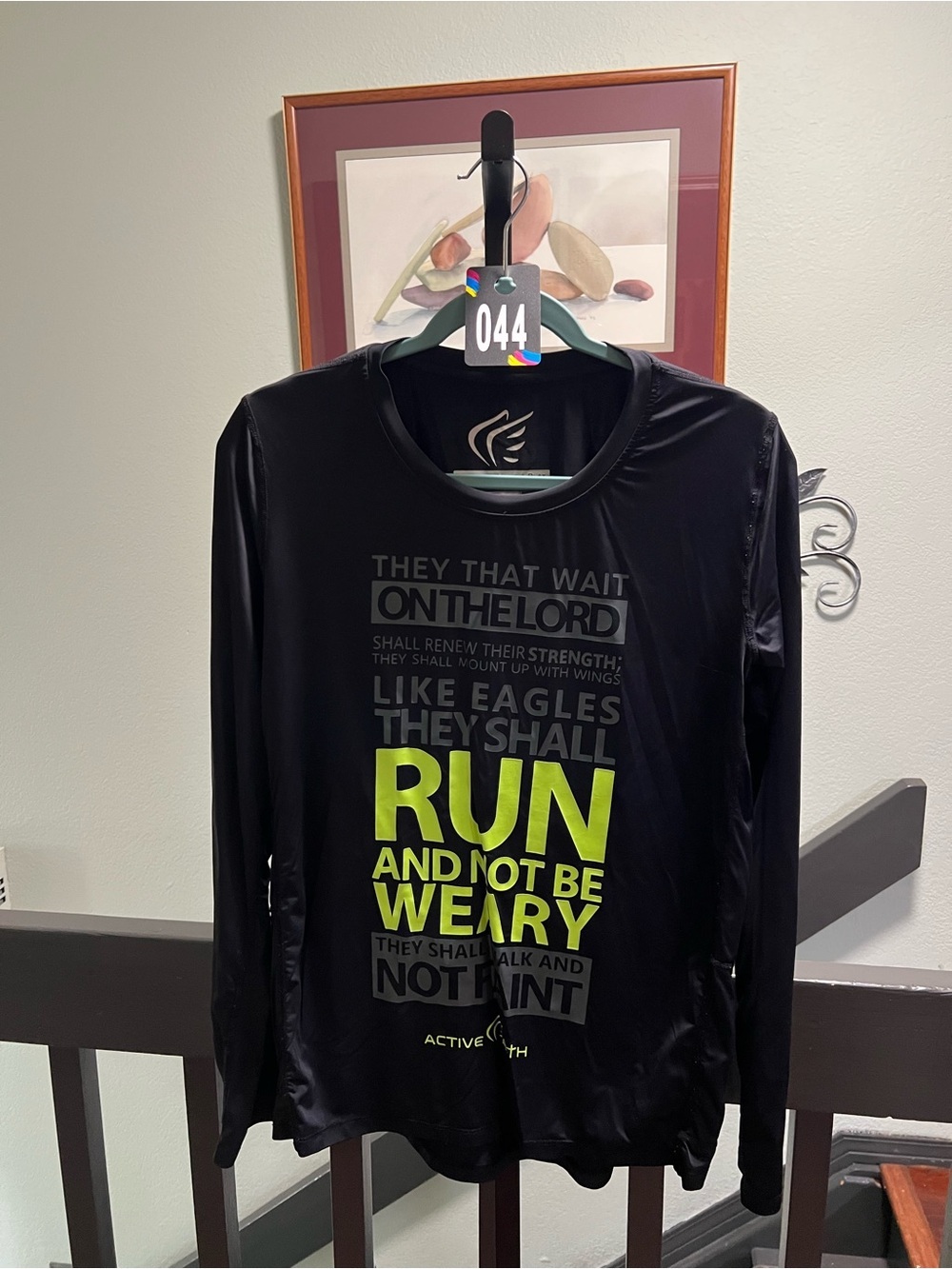 Men’s Black Long Sleeve Tee with Neon Yellow Motivational Print XL #MC044